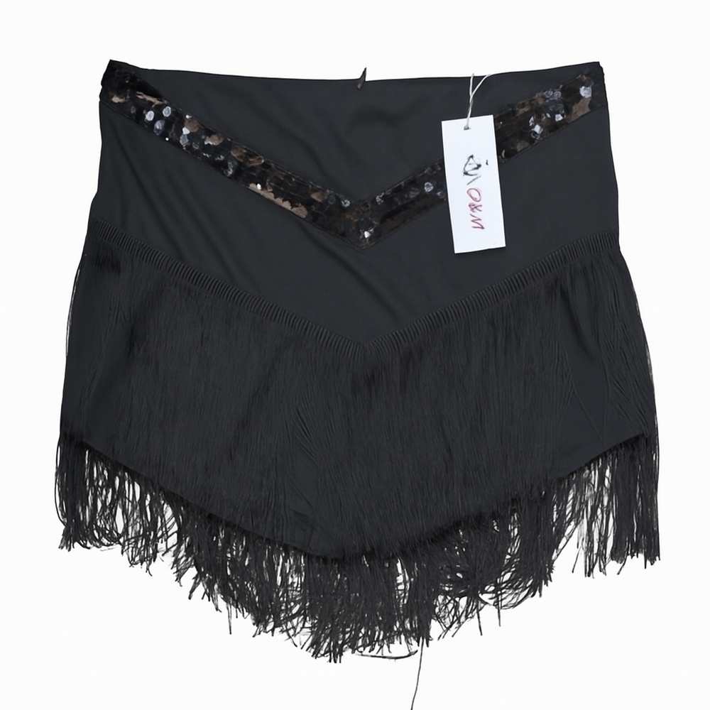 Black Sequin Fringe Top Asymmetrical
